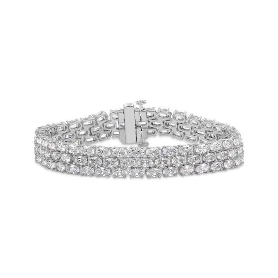 Oval-Cut White Lab-Created Sapphire Three-Row Bracelet Sterling Silver 7.5"