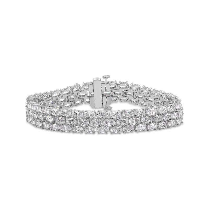 Main Image 1 of Oval-Cut White Lab-Created Sapphire Three-Row Bracelet Sterling Silver 7.5"