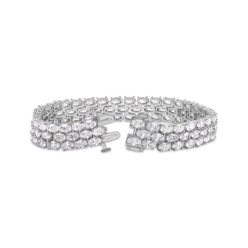 Main Image 2 of Oval-Cut White Lab-Created Sapphire Three-Row Bracelet Sterling Silver 7.5"