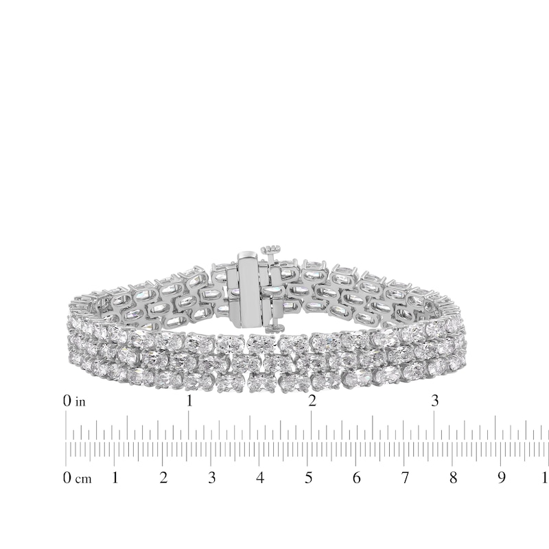 Main Image 4 of Oval-Cut White Lab-Created Sapphire Three-Row Bracelet Sterling Silver 7.5"