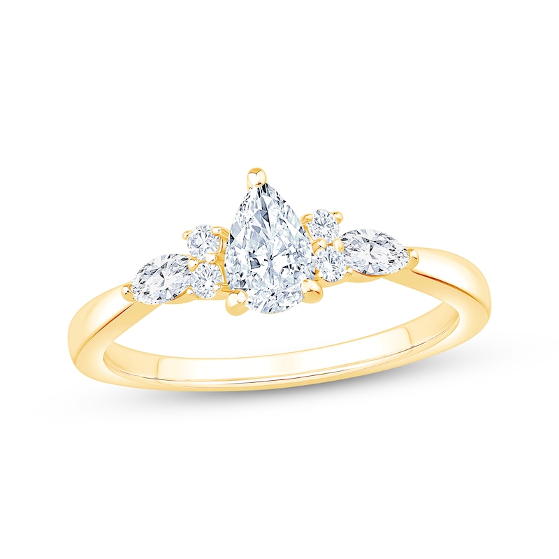 Main Image 1 of Now + Forever Lab-Grown Diamonds Pear-Shaped Engagement Ring 3/4 ct tw 14K Yellow Gold