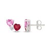 Thumbnail Image 3 of Lab-Created Ruby, Pink & White Lab-Created Sapphire Double Heart Earrings Sterling Silver