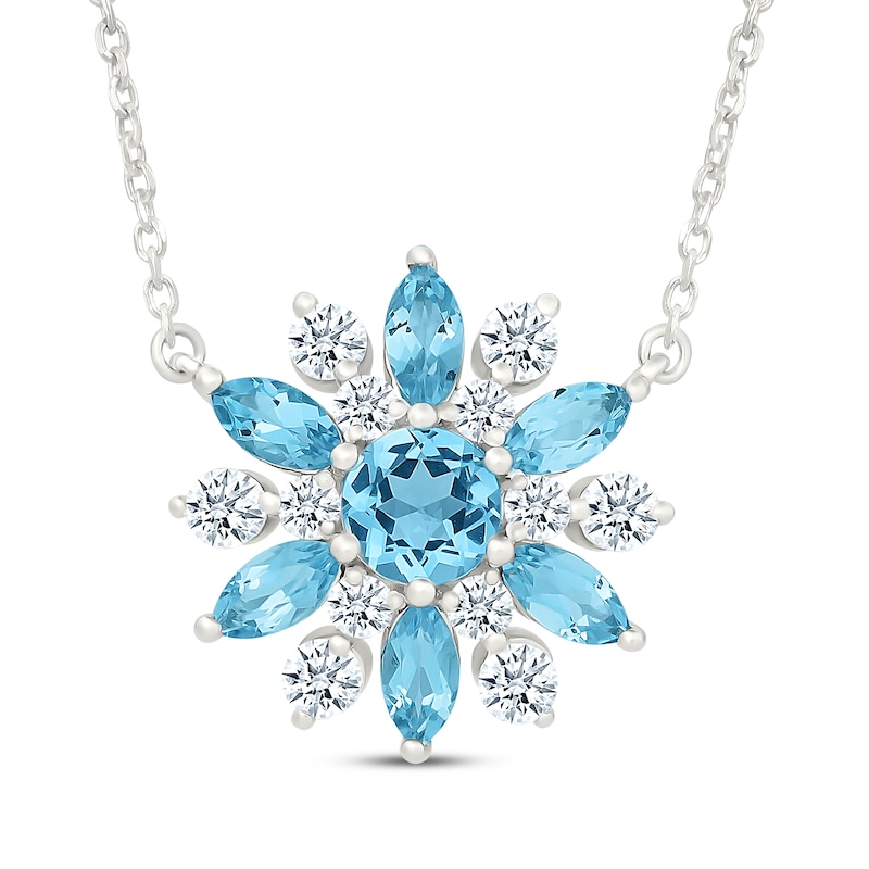 Main Image 1 of Swiss Blue Topaz & White Sapphire Flower Necklace Sterling Silver 18"