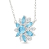 Thumbnail Image 2 of Swiss Blue Topaz & White Sapphire Flower Necklace Sterling Silver 18"