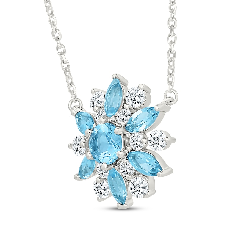 Main Image 2 of Swiss Blue Topaz & White Sapphire Flower Necklace Sterling Silver 18"
