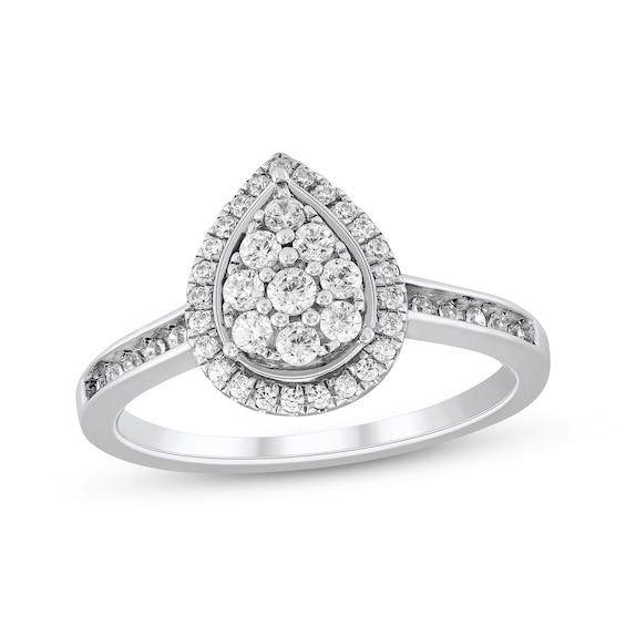 Multi-Diamond Teardrop Halo Engagement Ring 3/8 ct tw 10K White Gold