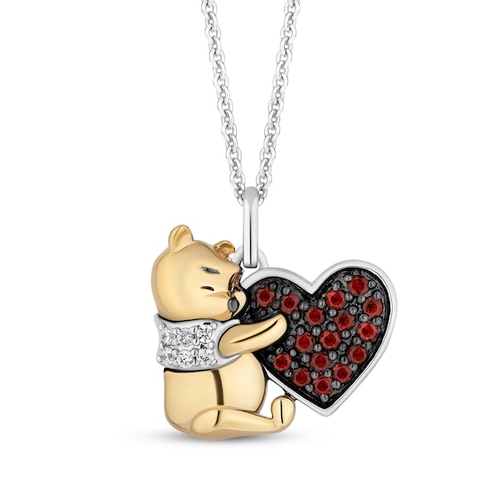 Disney Treasures Winnie the Pooh Garnet & Diamond Heart Necklace 1/20 ct tw 24K Yellow Gold Vermeil & Sterling Silver 19"