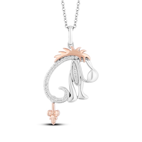 Disney Treasures Winnie the Pooh "Eeyore" Diamond Necklace 1/15 ct tw 18K Rose Gold Vermeil & Sterling Silver 19"