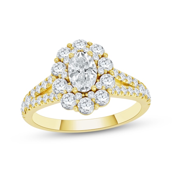 Now + Forever Oval-Cut Diamond Halo Engagement Ring 1-1/2 ct tw 14K Yellow Gold