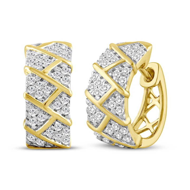 Main Image 1 of Diamond Hoop Earrings 1/2 ct tw 10K Yellow Gold