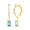 Thumbnail Image 1 of STUDIO BY KAY Emerald-Cut Swiss Blue Topaz & White Lab-Created Sapphire Hoop Drop Earrings 24K Yellow Gold Vermeil Sterling Silver