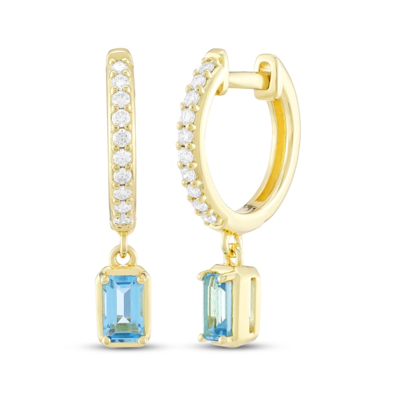 STUDIO BY KAY Emerald-Cut Swiss Blue Topaz & White Lab-Created Sapphire Hoop Drop Earrings 24K Yellow Gold Vermeil Sterling Silver