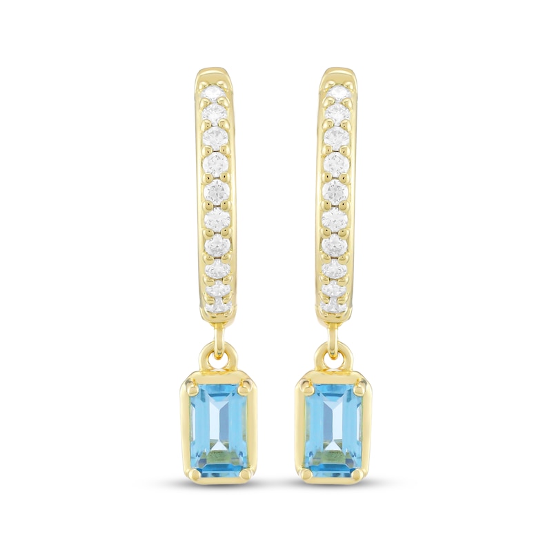 Main Image 2 of STUDIO BY KAY Emerald-Cut Swiss Blue Topaz & White Lab-Created Sapphire Hoop Drop Earrings 24K Yellow Gold Vermeil Sterling Silver