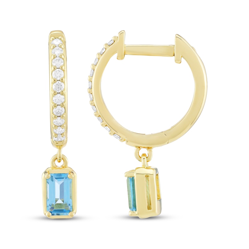 Main Image 3 of STUDIO BY KAY Emerald-Cut Swiss Blue Topaz & White Lab-Created Sapphire Hoop Drop Earrings 24K Yellow Gold Vermeil Sterling Silver