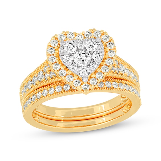 Now + Forever Round-Cut Diamond Heart-Shaped Bridal Set 1 ct tw 14K Yellow Gold