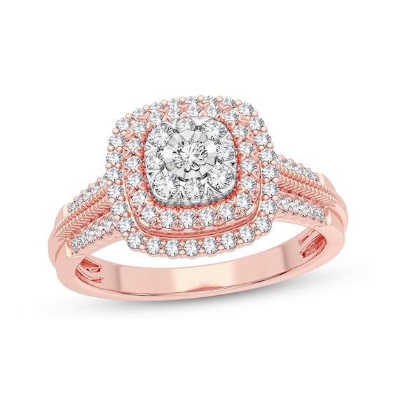 Now + Forever Diamond Cushion Engagement Ring 1/3 ct tw Round-cut 10K Rose Gold
