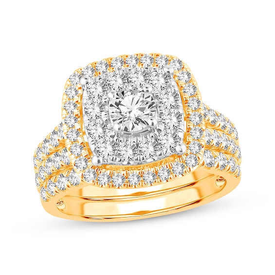 Now + Forever Lab-Grown Diamonds Round-Cut Cushion Frame Bridal Set 2 ct tw 14K Yellow Gold