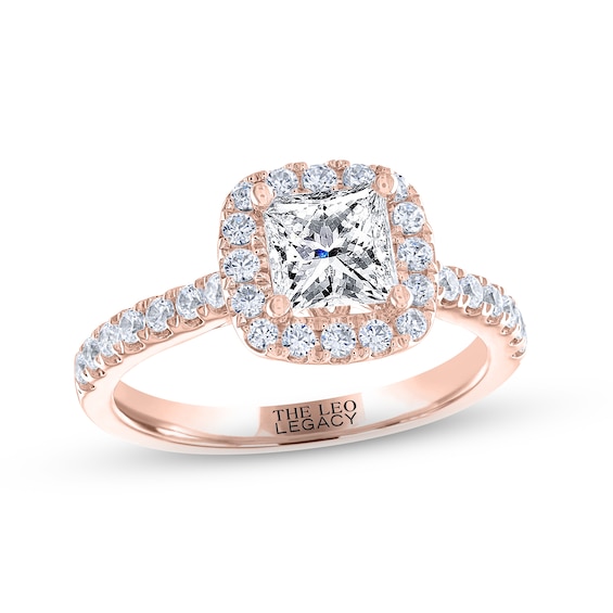 THE LEO Legacy Lab-Grown Diamond Princess-Cut Halo Engagement Ring 1-3/8 ct tw 14K Rose Gold