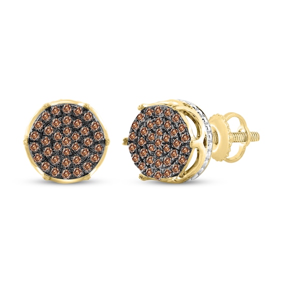 Men's Brown Multi-Diamond Stud Earrings 1/4 ct tw 10K Yellow Gold