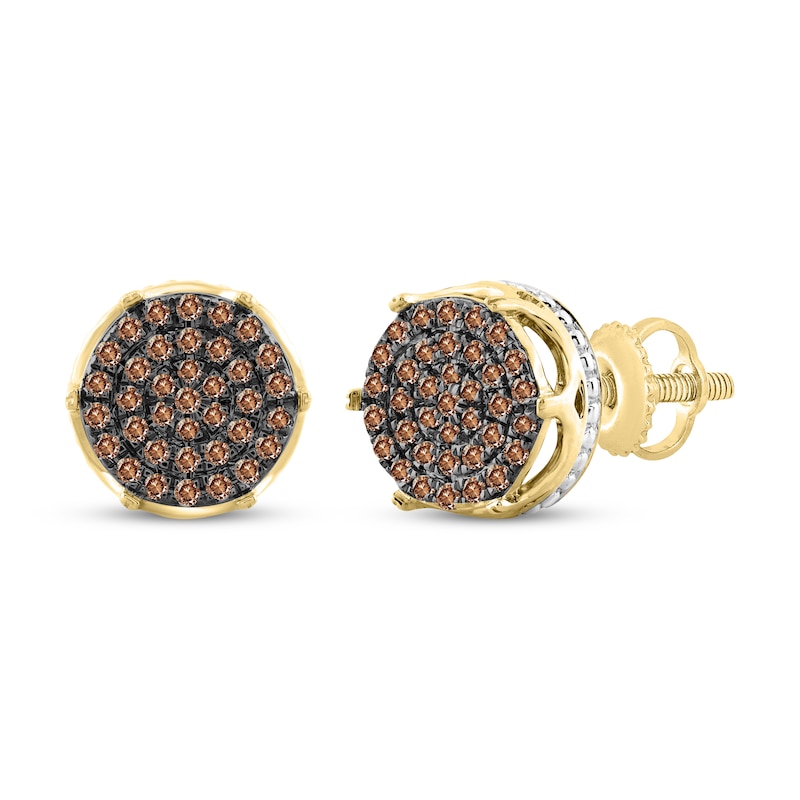 Main Image 1 of Men's Brown Multi-Diamond Stud Earrings 1/4 ct tw 10K Yellow Gold