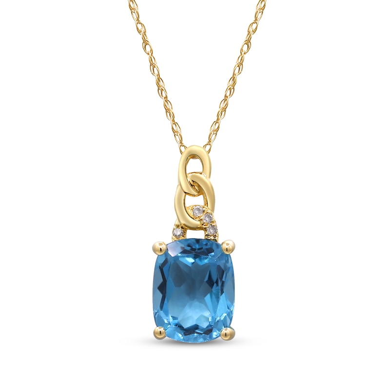 Main Image 1 of Cushion-Cut Swiss Blue Topaz & Diamond Accent Chain Detail Necklace 10K Yellow Gold 18"