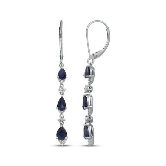 Pear-Shaped Natural Blue Sapphire & Diamond Dangle Earrings 1/5 ct tw 10K White Gold 18"