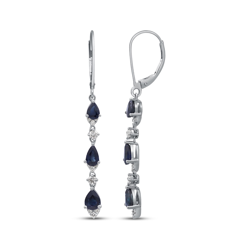 Main Image 1 of Pear-Shaped Natural Blue Sapphire & Diamond Dangle Earrings 1/5 ct tw 10K White Gold 18"