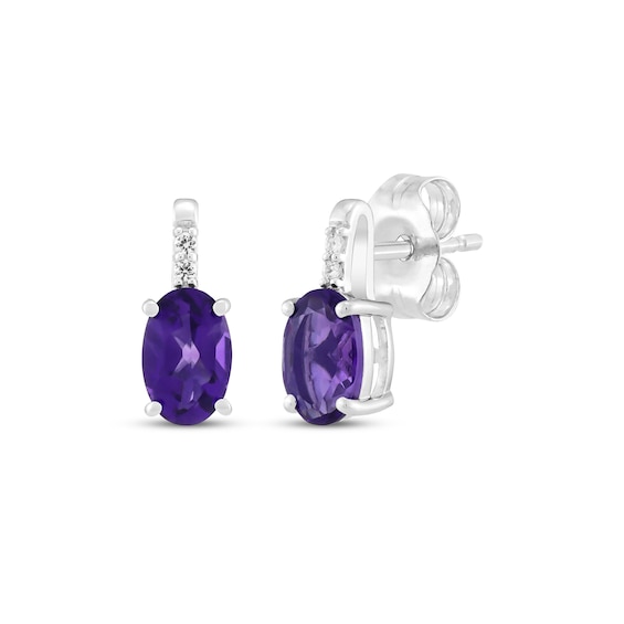 Oval-Cut Natural Amethyst & White Lab-Created Sapphire Stud Earrings Sterling Silver