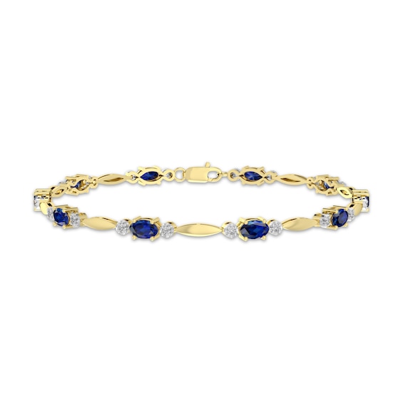 KAY Lab-Grown Diamonds & Oval-Cut Natural Sapphire Bracelet 1/4 ct tw 10K Yellow Gold 7.25"