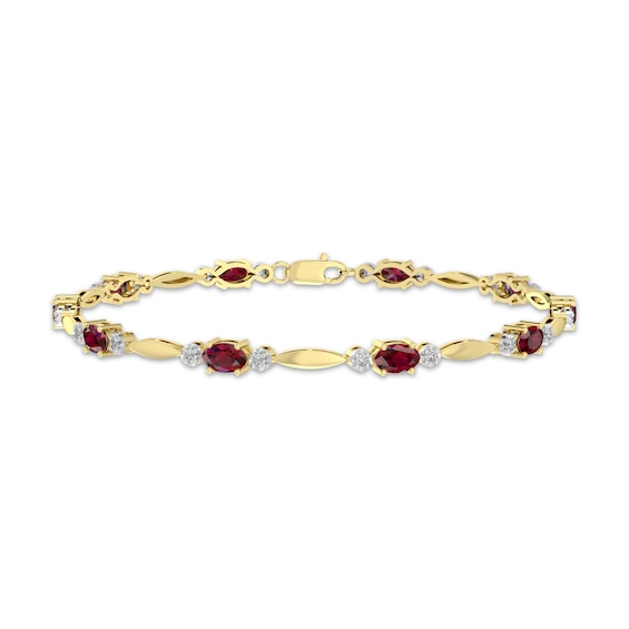 KAY Lab-Grown Diamonds & Oval-Cut Natural Ruby Bracelet 1/4 ct tw 10K Yellow Gold 7.25"