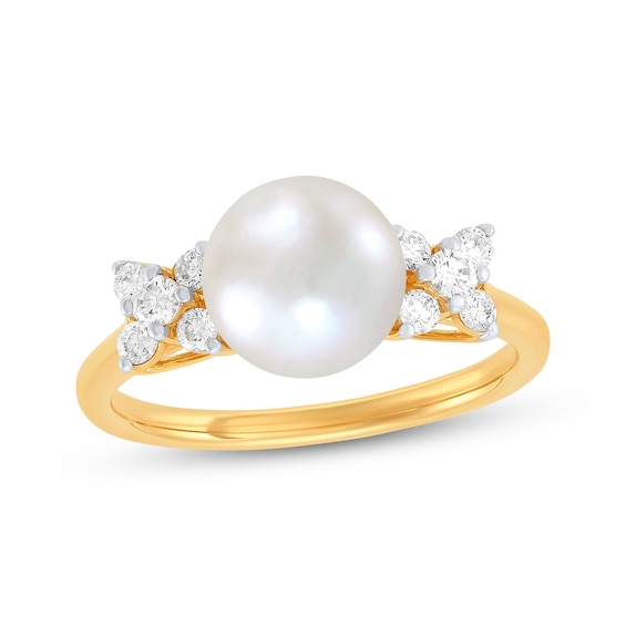 Cultured Pearl & Diamond Ring 1/3 ct tw 10K Yellow Gold