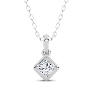 Princess-Cut Diamond Hidden Halo Necklace 1/4 ct tw 10K White Gold 18"