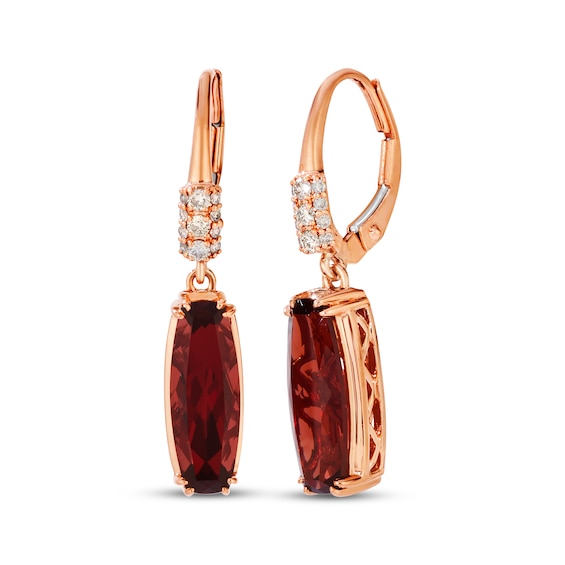 Le Vian Elongated Cushion-Cut Natural Garnet Drop Earrings 1/6 ct tw Diamonds 14K Strawberry Gold