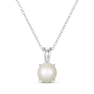 7.5mm Cultured Pearl Solitaire Necklace Sterling Silver 18"