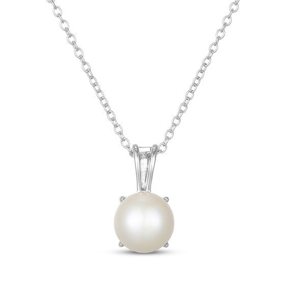7.5mm Cultured Pearl Solitaire Necklace Sterling Silver 18"
