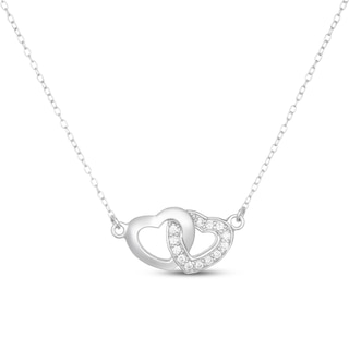 White Lab-Created Sapphire Connected Hearts Necklace Sterling Silver 18"