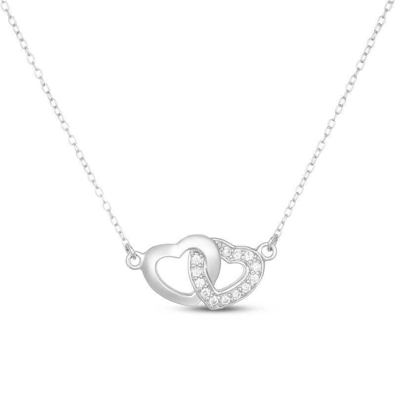 Main Image 1 of White Lab-Created Sapphire Connected Hearts Necklace Sterling Silver 18"