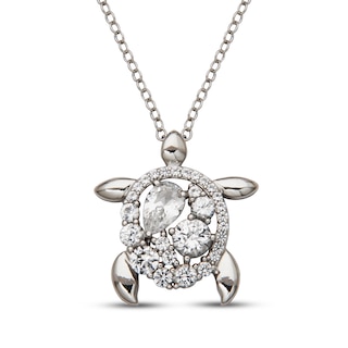 Pear-Shaped & Round-Cut White Lab-Created Sapphire Sea Turtle Necklace Sterling Silver 18"