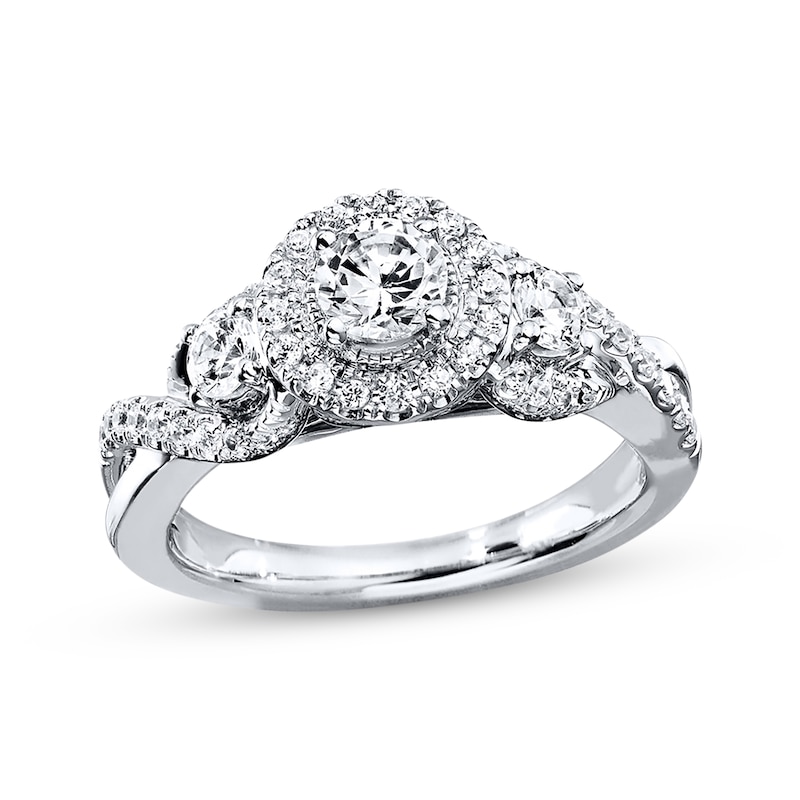 Diamond Engagement Ring 7/8 ct tw Round-cut 14K White Gold with 360