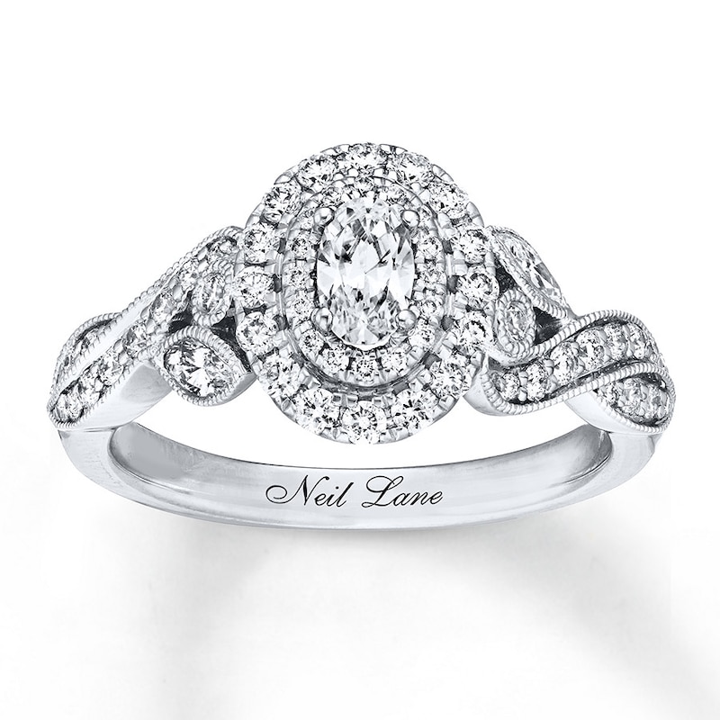 Neil Lane Oval Diamond Engagement Ring 7/8 ct tw 14K White Gold with 360
