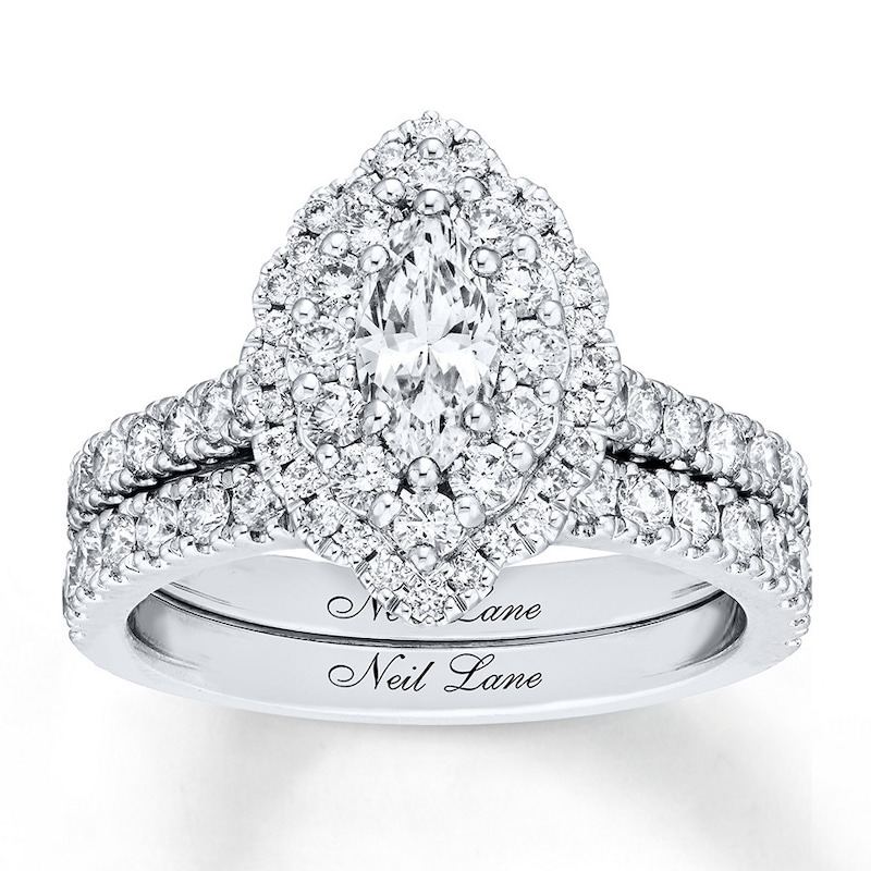 Neil Lane Diamond Bridal Set 1-1/2 ct tw Marquise & Round-cut 14K White Gold