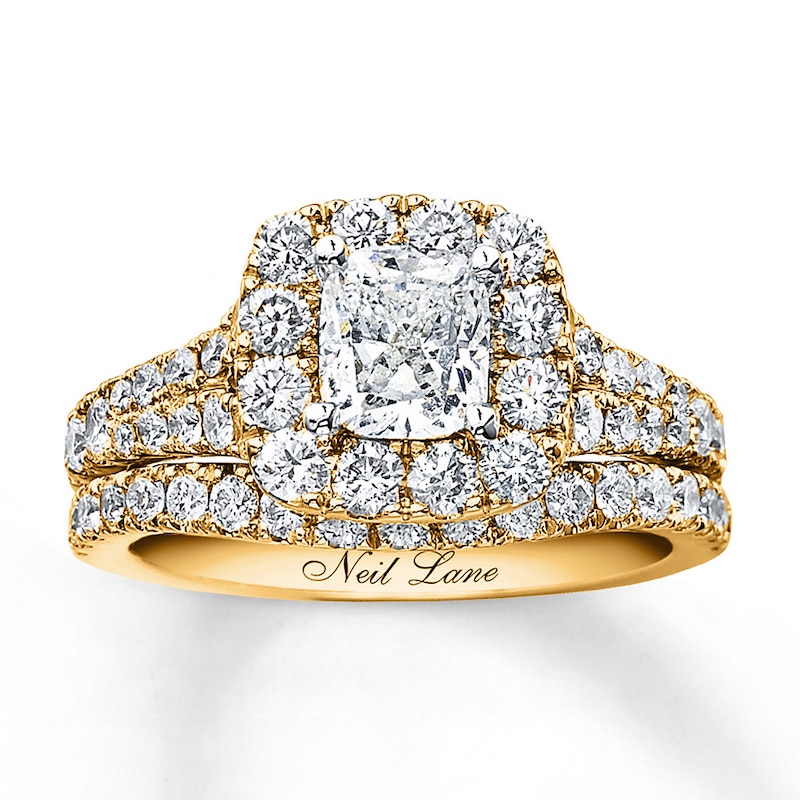 Main Image 1 of Neil Lane Bridal Set 2-1/2 ct tw Diamonds Cushion & Round-cut 14K Yellow Gold