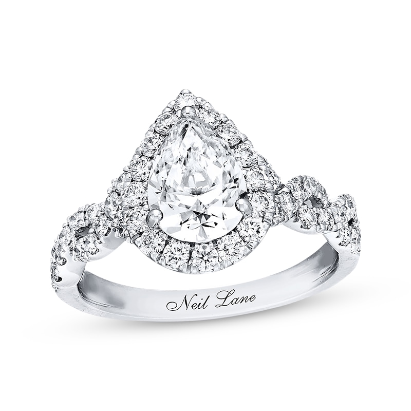 Neil Lane Diamond Engagement Ring 2-1/8 ct tw Pear & Round-cut 14K White Gold