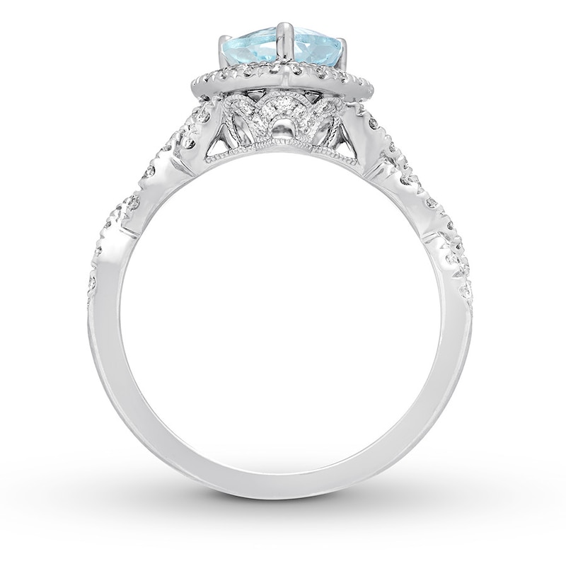 Neil Lane Aquamarine Engagement Ring 3/4 cttw Pear & Round-cut 14K White Gold