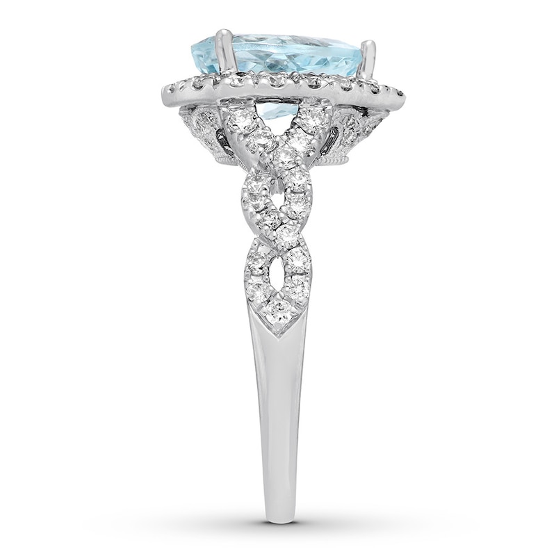 Main Image 3 of Neil Lane Aquamarine Engagement Ring 3/4 cttw Pear & Round-cut 14K White Gold