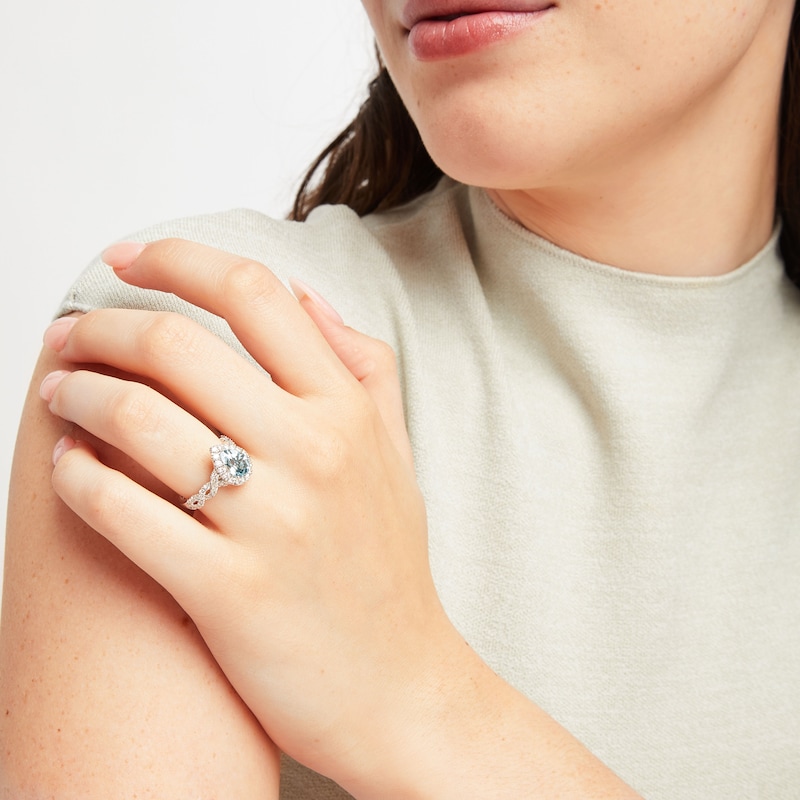 Main Image 4 of Neil Lane Aquamarine Engagement Ring 3/4 cttw Pear & Round-cut 14K White Gold
