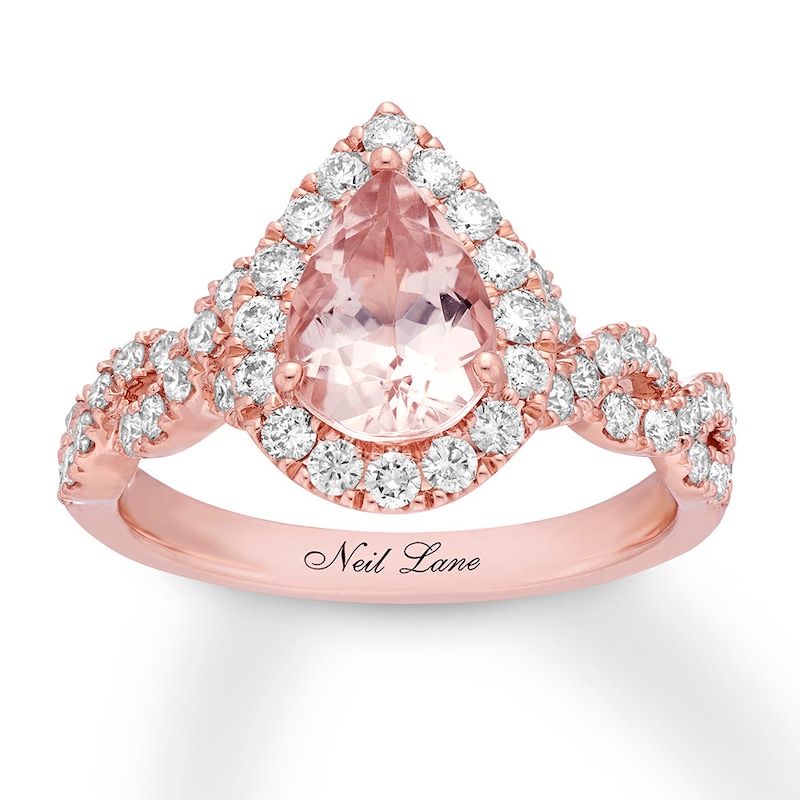 Rose Gold Morganite Ring Bridal Set in Vintage Diamond Floral Band 14K White Gold / 7.0