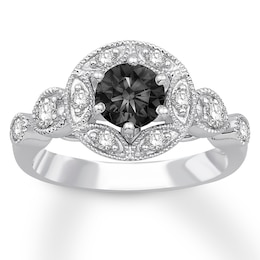 Now + Forever Black & White Diamond Engagement Ring 1 carat tw 10K White Gold