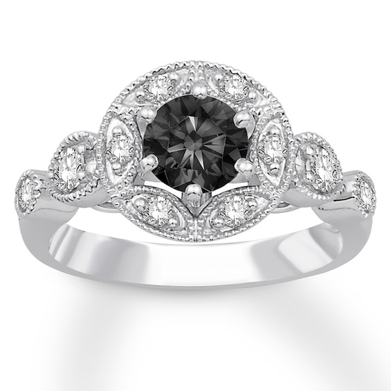 Now + Forever Black & White Diamond Engagement Ring 1 carat tw 10K White Gold