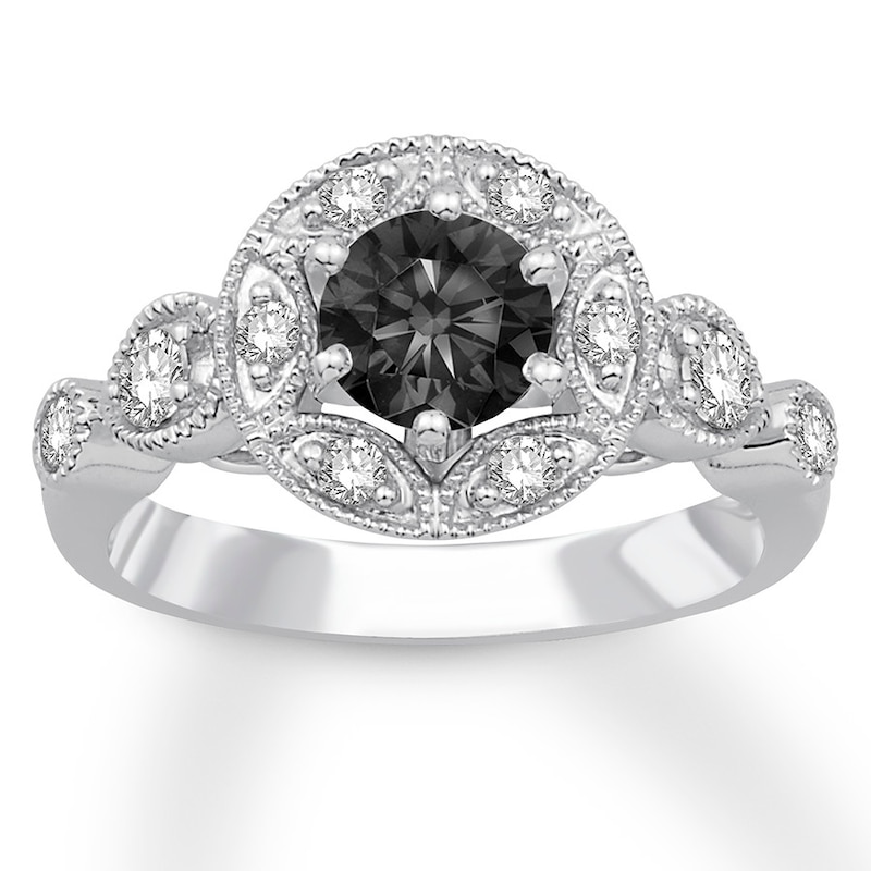 Black & White Diamond Engagement Ring 1 carat tw 10K White Gold